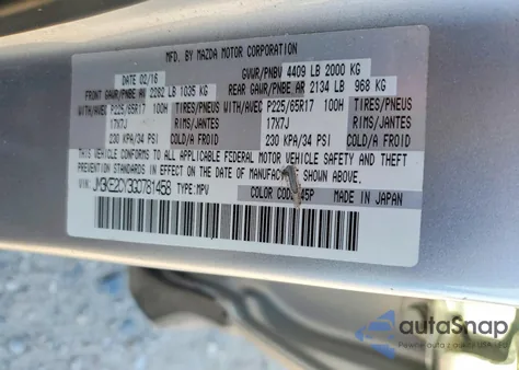 2016 Mazda Cx-5 Touring z USA, uszkodzony, nr VIN JM3KE2CY3G0781458